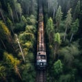 Aerial View of Rusty Train in Untamed Forest. Generative ai