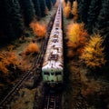 Aerial View of Rusty Train in Untamed Forest. Generative ai