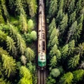 Aerial View of Rusty Train in Untamed Forest. Generative ai