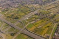 Aerial view of S2 and S8 motorways near Warsaw, Pola