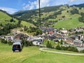 Aerial view on Saalbach village and mountains in Saalbach-Hinterglemm skiing region in Austria on a beautiful summer day