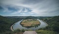 Aerial view of the Saarschleife water gap carved by the Saar River, Germany Royalty Free Stock Photo