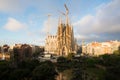 Aerial view of the Sagrada Familia, a large Roman Catholic church in Barcelona, Spain, designed by Catalan architect Antoni Gaudi Royalty Free Stock Photo