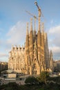 Aerial view of the Sagrada Familia, a large Roman Catholic church in Barcelona, Spain, designed by Catalan architect Antoni Gaudi Royalty Free Stock Photo
