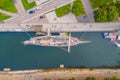 Aerial view of a sail boat called Meridianas in Klaipeda, Lithuania Royalty Free Stock Photo