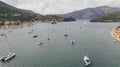 Aerial view of sailboats at bay of Vathy, Ithaca Royalty Free Stock Photo