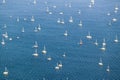 Aerial view of sailboats moored in harbor off Portland Maine