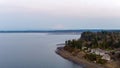 Aerial view of sailboats on the Puget Sound at sunset