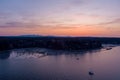 Aerial view of sailboats on the Puget Sound at sunset