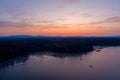 Aerial view of sailboats on the Puget Sound at sunset