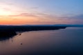 Aerial view of sailboats on the Puget Sound at sunset