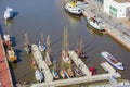 Aerial view of sailing ships at the pier in Bremerhaven