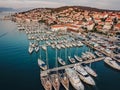 Aerial view, sailing yachts, motor yachts and catamarans, Croatia