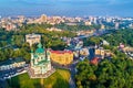 Aerial view of Saint Andrew church and Andriyivskyy Descent, cityscape of Podil. Kiev, Ukraine Royalty Free Stock Photo