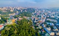 Aerial view of Saint Andrew church and Andriyivskyy Descent, cityscape of Podil. Kiev, Ukraine Royalty Free Stock Photo