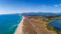 Aerial view of Saint Cyprien beach in the Pyrenees Orientales Royalty Free Stock Photo
