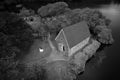 Aerial view of Saint Finbarr Oratory at the Gougane Barra National Park Royalty Free Stock Photo