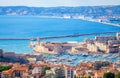 Aerial view of Saint Jean Castle and Cathedral de la Major and the old Vieux port in Marseille, France Royalty Free Stock Photo