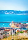 Aerial view of Saint Jean Castle and Cathedral de la Major and the old Vieux port in Marseille, France Royalty Free Stock Photo