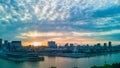 Aerial view of Saint Lawrence River and Montreal city in Canada during sunset Royalty Free Stock Photo