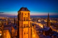 Aerial view of Saint Mary Basilica in Gdansk city at dawn, Poland Royalty Free Stock Photo