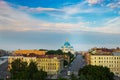 Aerial view of Saint-Petersburg roofs and Holy Trinity Izmailovo Cathedral. Russia