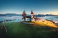 Aerial view of Saint Tomas church, Slovenia