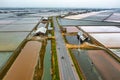 Aerial view of Salt farms in Phetchaburi province, Thailand