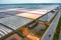 Aerial view of Salt farms in Phetchaburi province, Thailand