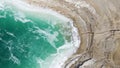 Aerial view of the salt strata in the coast line of Dead Sea in Jordan.