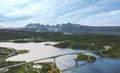 Aerial view Saltstraumen bridge road in Norway landscape travel destinations