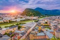 Aerial View Of Salzburg Old City At Sunrise , Salzburg Cityscape Aerial View View, Austria