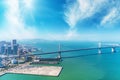 Aerial view of San Francisco Bay Bridge from helicopter Royalty Free Stock Photo