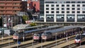 Aerial view of San Francisco Caltrain depot rail station terminal