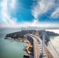 Aerial view of San Francisco-Oakland Bay Bridge from helicopter, CA Royalty Free Stock Photo