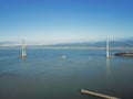 Aerial view San Francisco-Oakland Bay Bridge and Pier 1 waterfront Royalty Free Stock Photo