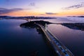 Aerial view of San Francisco Oakland Bay Bridge at sunset Royalty Free Stock Photo