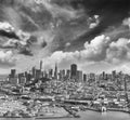 Aerial view of San Francisco skyline and Pier 39 on a beautiful Royalty Free Stock Photo