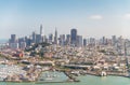 Aerial view of San Francisco skyline and Pier 39 on a beautiful Royalty Free Stock Photo