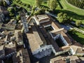 Aerial view of San Frediano cathedral in Lucca old town, Tuscany, Italy