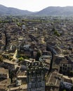 Aerial view of San Frediano cathedral in Lucca old town, Tuscany, Italy