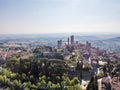 Aerial view of San Gimignano skyline, a medieval town with ancient towers in Tuscany, Italy Royalty Free Stock Photo