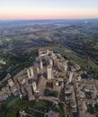 Aerial view of San Gimignano, a small old town with medieval tower at sunset, Siena, Tuscany, Italy Royalty Free Stock Photo