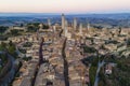 Aerial view of San Gimignano, a small old town with medieval tower at sunset, Siena, Tuscany, Italy Royalty Free Stock Photo