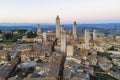 Aerial view of San Gimignano, a small old town with medieval tower at sunset, Siena, Tuscany, Italy Royalty Free Stock Photo