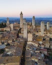 Aerial view of San Gimignano, a small old town with medieval tower at sunset, Siena, Tuscany, Italy Royalty Free Stock Photo