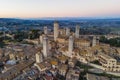 Aerial view of San Gimignano, a small old town with medieval tower at sunset, Siena, Tuscany, Italy Royalty Free Stock Photo