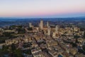 Aerial view of San Gimignano, a small old town with medieval tower at sunset, Siena, Tuscany, Italy Royalty Free Stock Photo