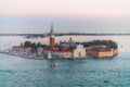 Aerial view of San Giorgio Maggiore church island, Sunset over the grand canal, Venice Italy Royalty Free Stock Photo