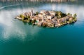 Aerial View of San Giulio island located on the Lake Orta, Italy Royalty Free Stock Photo